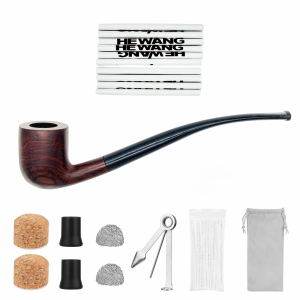 ARCNUEVE Ebony Wood Long Stem Tobacco Pipe – 9mm Filter Pipe Set