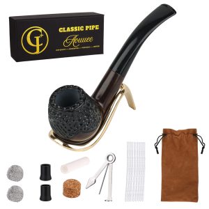 ARCNUEVE Rustic Ebony Wood Straight Tobacco Pipe – Textured Bowl 9mm Pipe Set